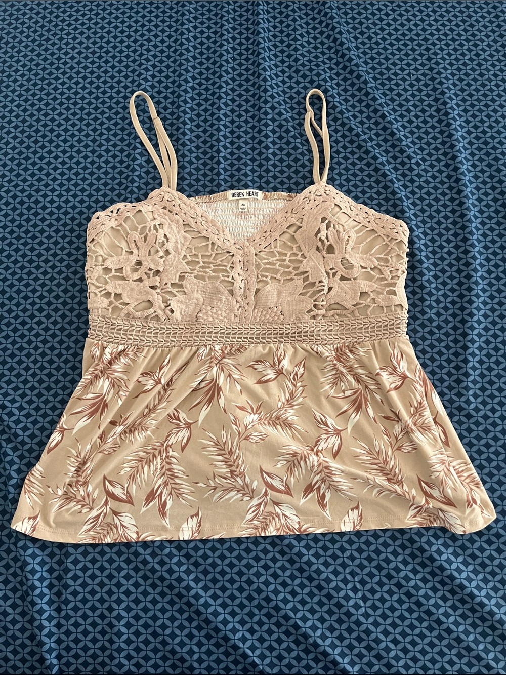 Derek Heart Beige Crochet Floral Print Cami